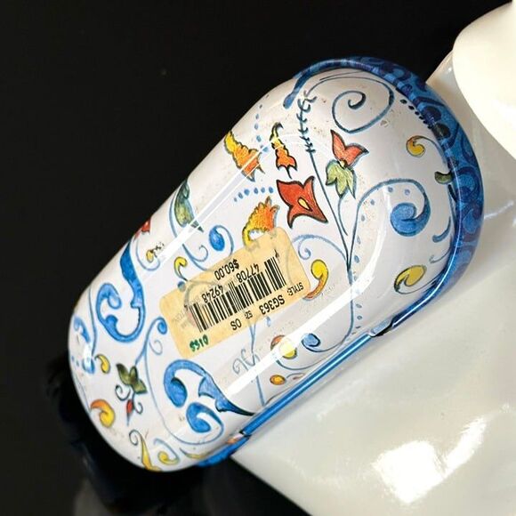 Vtg Brighton White Hardshell Metal Glasses Sunglasses Case Blue Yellow Filigree - Picture 8 of 12